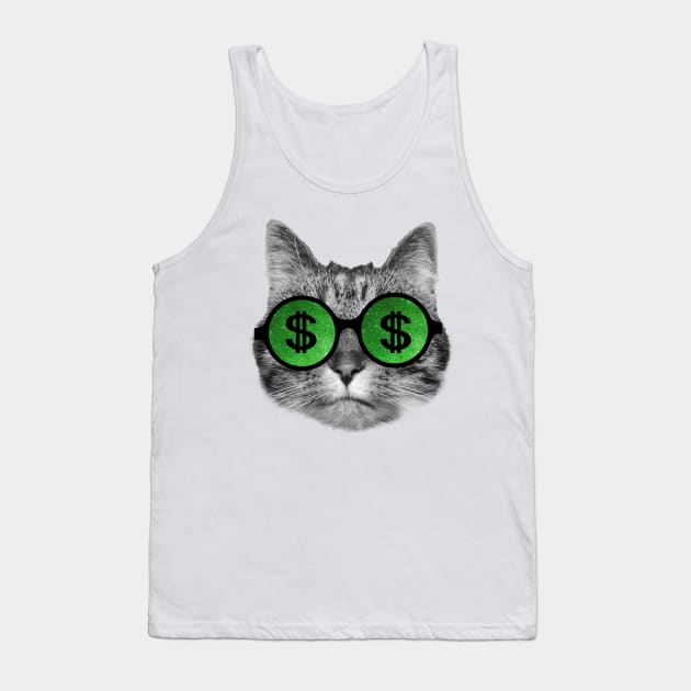 Wealthy cat wearing green dollar sign sunglasses Tank Top by Purrfect